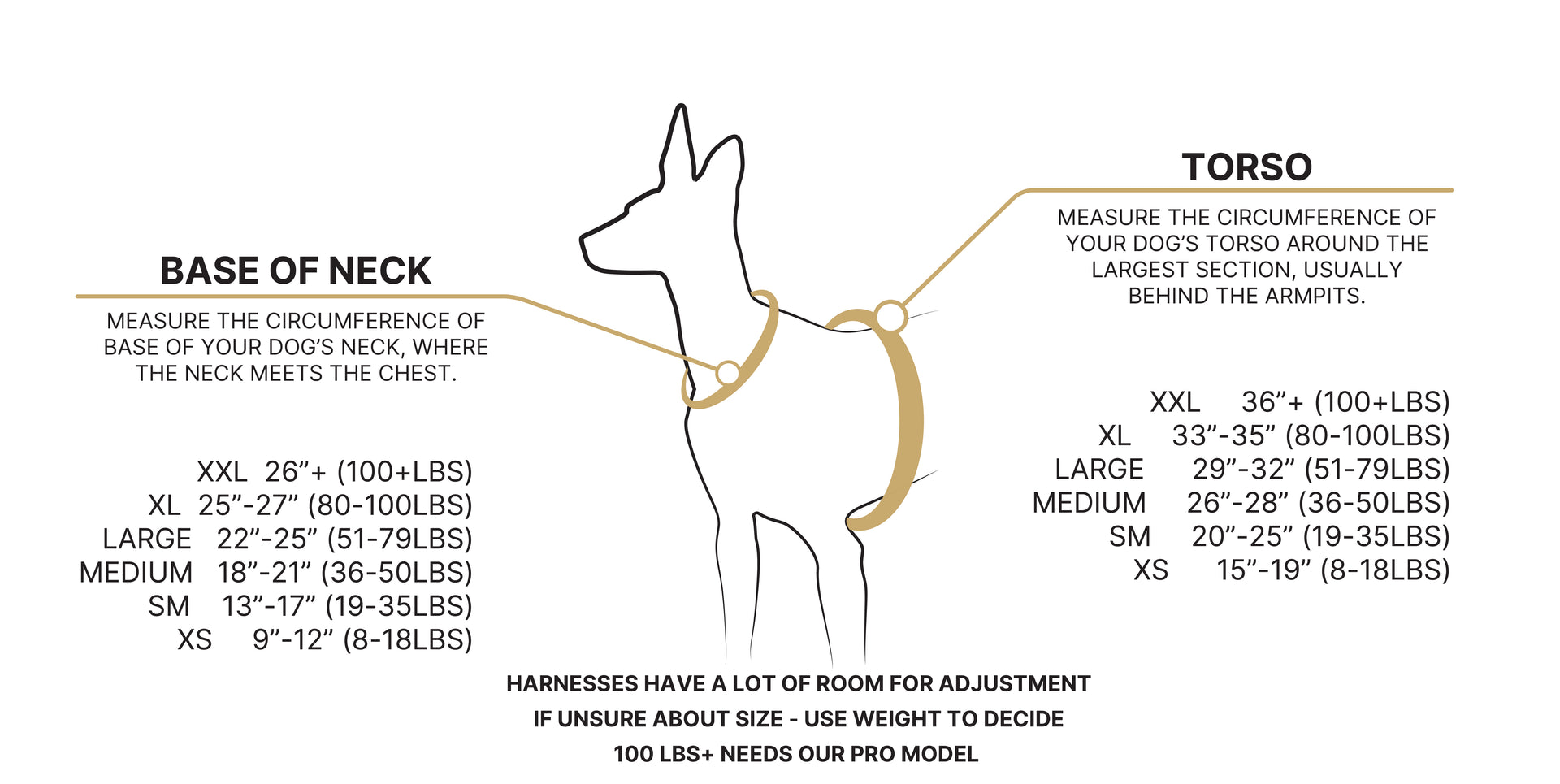 DUO harness sizing guide