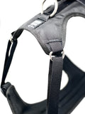 closeup photo of the top of a Duo Direct no-pull escape-proof dog harness made in the usa with a lifetime warranty.