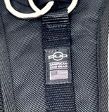 closeup photo of a Duo Direct no-pull escape-proof dog harness made in the usa with a lifetime warranty 'American Dog Gear' woven label patch.